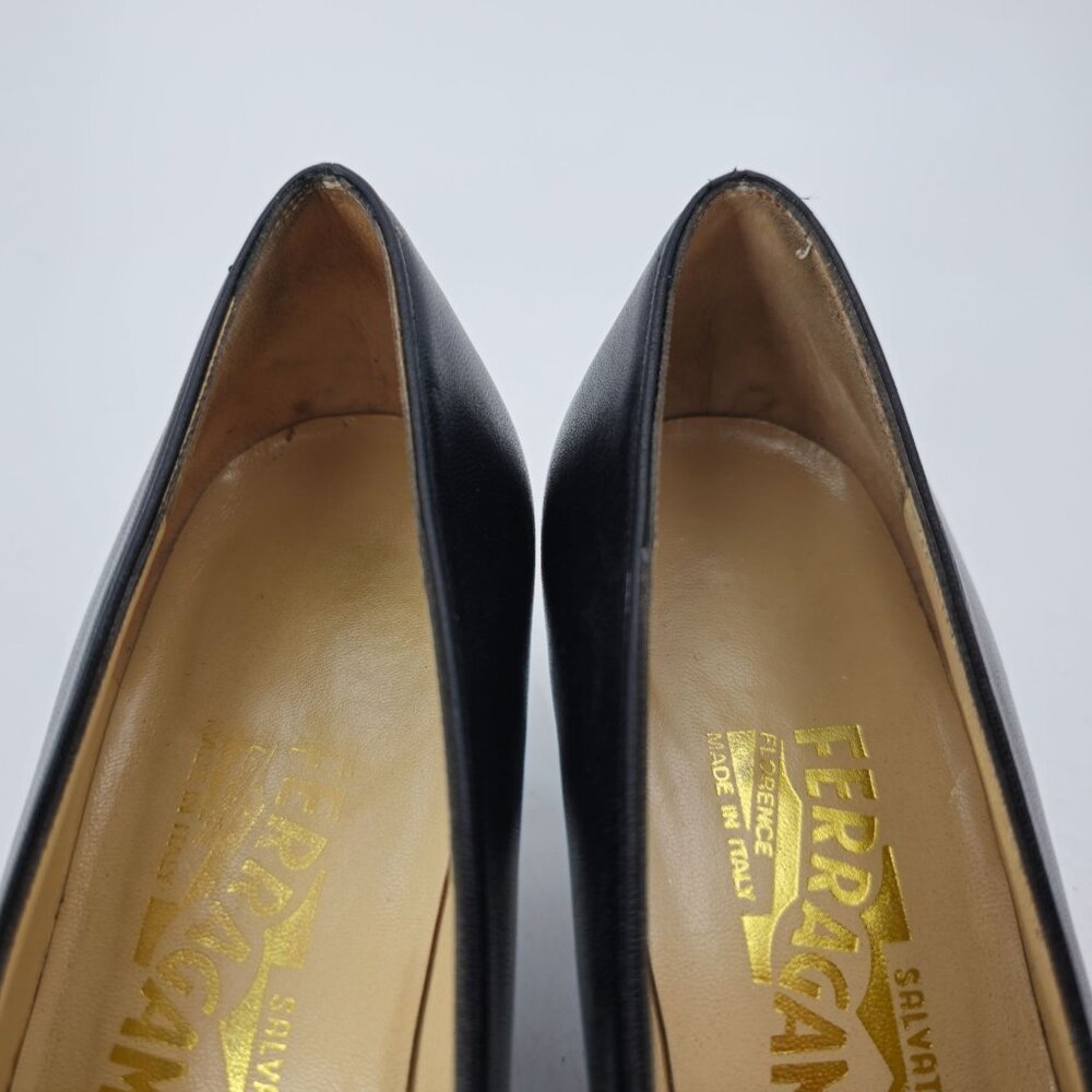 Vintage Salvatore Ferragamo Classic Black Leather Dress Heels Pump Women 8.5AAAA - Picture 11 of 15